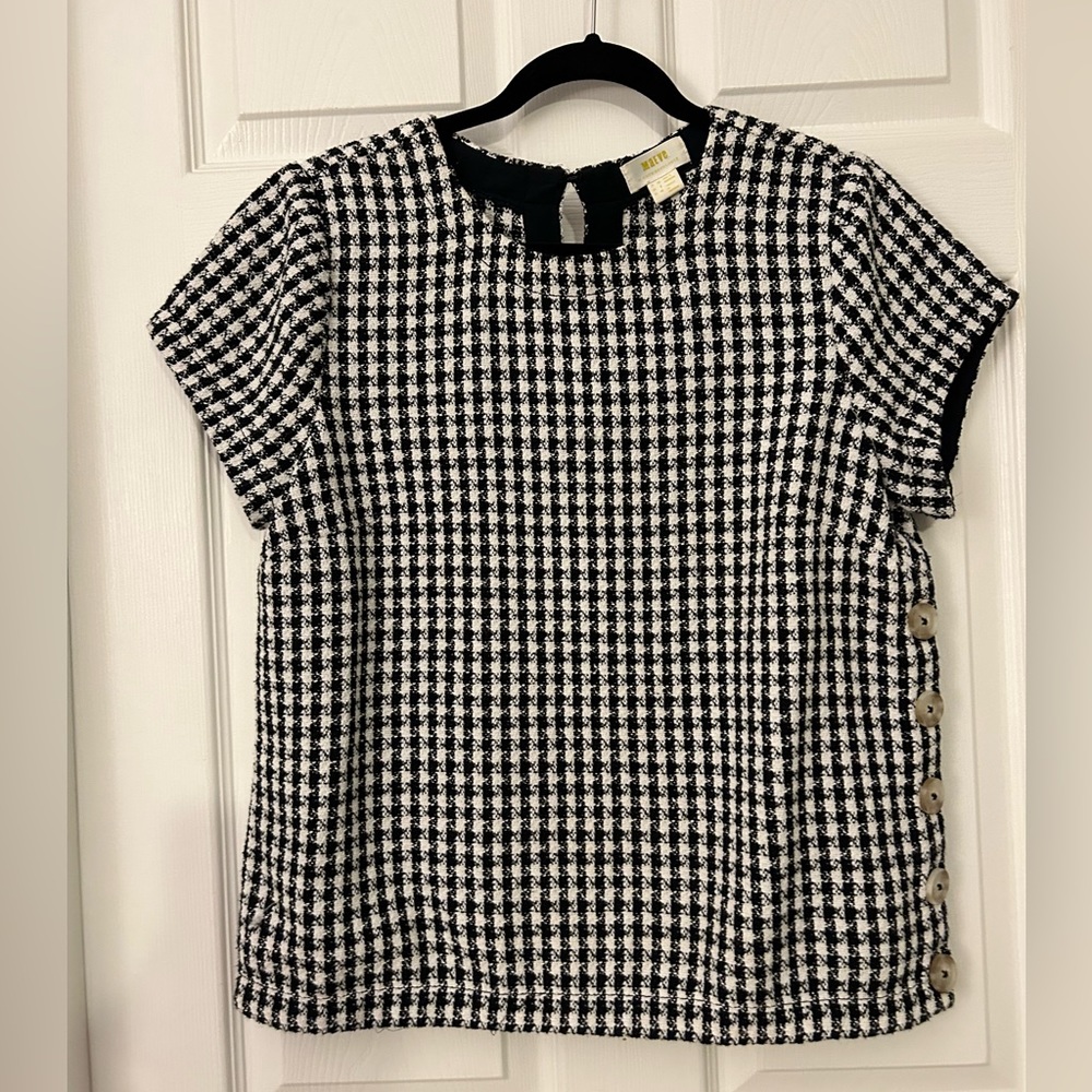 Anthropologie Maeve Houndstooth Structured Tweed Top